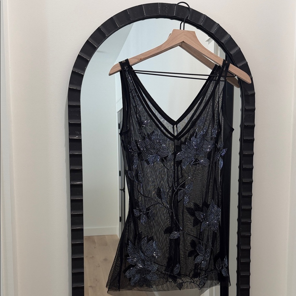 Sequin Floral Sheer Dressy Tank Top